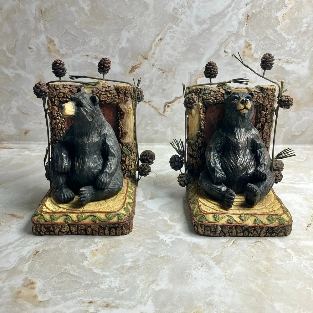 VTG Rustic Resin Black Bear Bookends Black Forest| Cabin| Lodge| Wildlife Decore